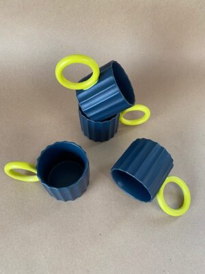 Ring Handle Ceramic Mug -Green/Blue